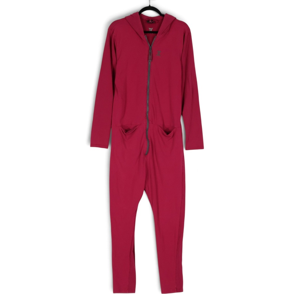 Norwegian OnePiece Jump In Jumpsuit Womens M Pink Hooded Full Zip PJs Christmas